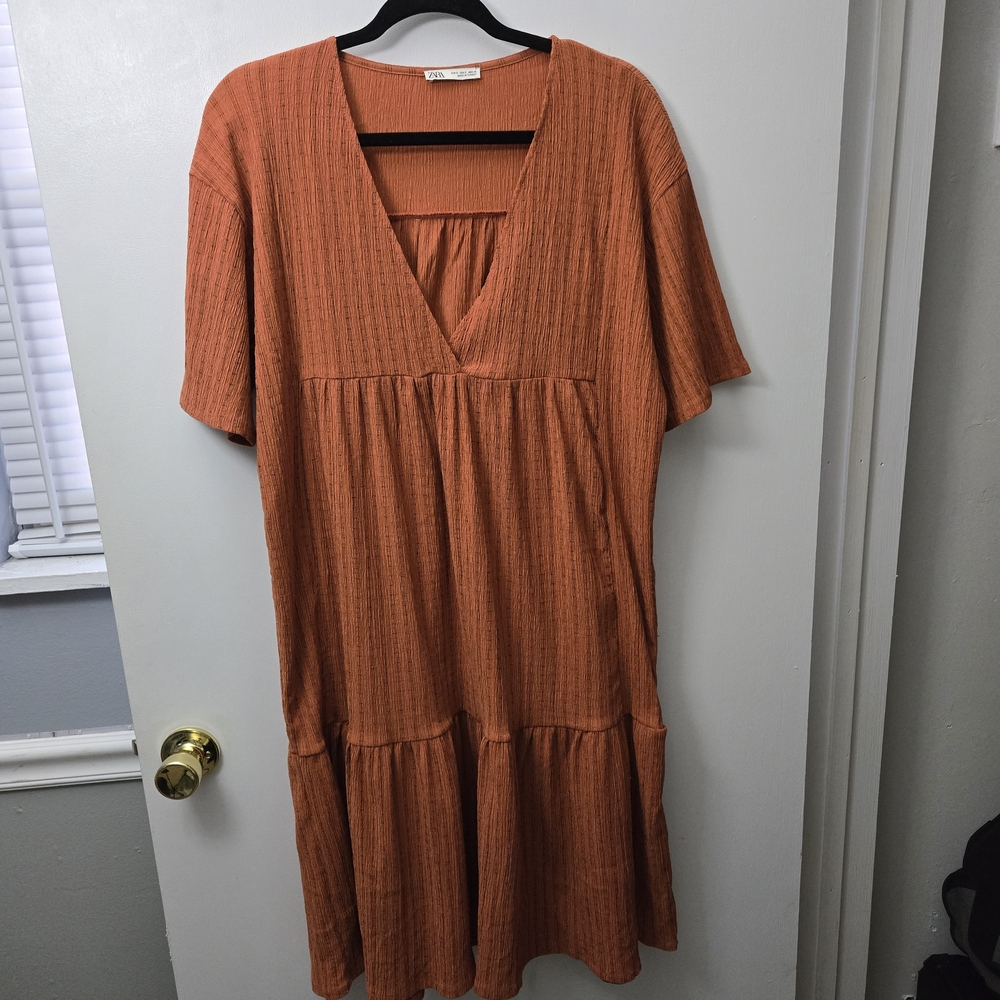 Zara Textured Weave Dress With Ruffle